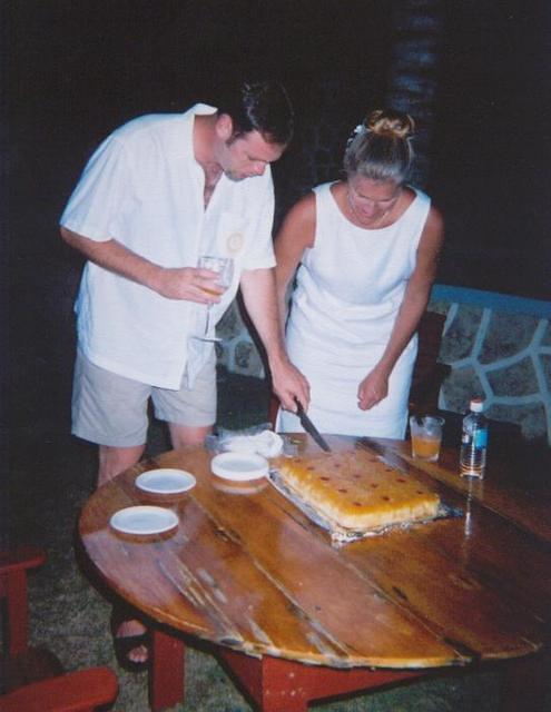 The Wilsons cut their pineapple-upside-down-wedding cake