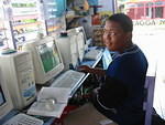 Akeno brushing up on his computer skills during the summer school vacation