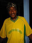 Captain of Easy Rock's new soccer team 22 PAC models the shirt