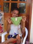 This beautiful girl was sure happy with her Yard Sale bargain