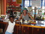 Shorty does a spot of bar tending with Pat's daughter Julia!