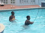 Playing volley ball in the pool